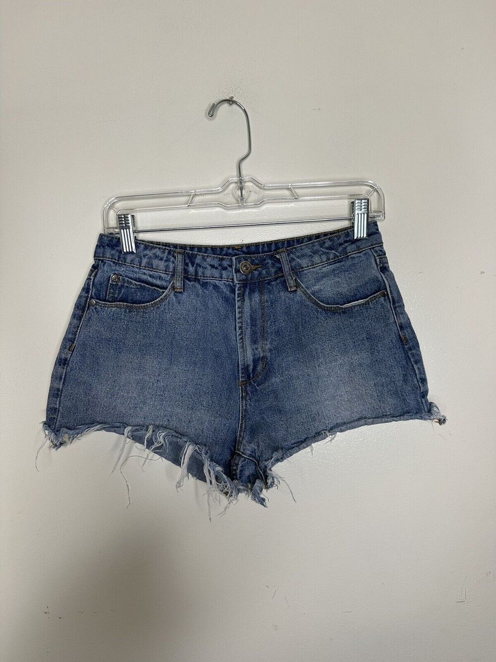 Articles of Society Medium Wash Raw Edge Hem Mid-Rise Jean Shorts Size 26 Chewed